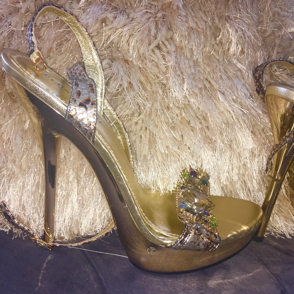 Gold JEWELED crystal sandals gold heels crystals - Picture 2 of 8